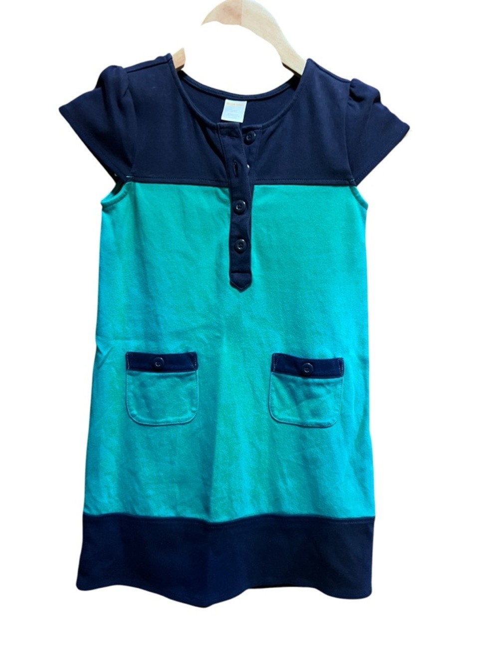 GYMBOREE Colorblock Dress Navy Blue Kelly Green Cotton Casual Cap Sleeve Size 10